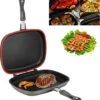 Herenthal Dubbele Grillpan - Ø 28 Cm - Koekenpan - Keramische Pan - Marmeren Coating Met Antiaanbaklaag - PFAS & PFOA Vrij - Pan - Grill - Vermindert Geur, Rook En Oliespatten - Zilver