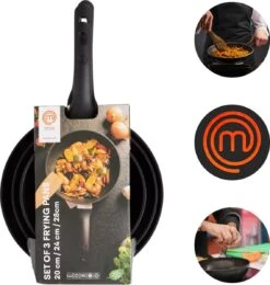 Masterchef Koekenpannen | Koekenpannenset 3 Stuks | Ø 20, 24 En 28 Cm | Geschikt Voor Verschillende Warmtebronnen | Inductie, Elektrisch, Gas En Keramisch Pannenset | Braadpannen | Vrij Van PFOA
