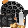 Ocina Poffertjespan – Combo Pack – 19 Poffertjes – Poffertjesmaker – Poffertjespan Inductie – Poffertjespan Electrisch – Gietijzeren Pan - Inclusief Doseerfles, Handvaten, 6x Poffertjesvorken En Invetkwast – Gratis Receptenboek -Thuiskeuken 1156x1200