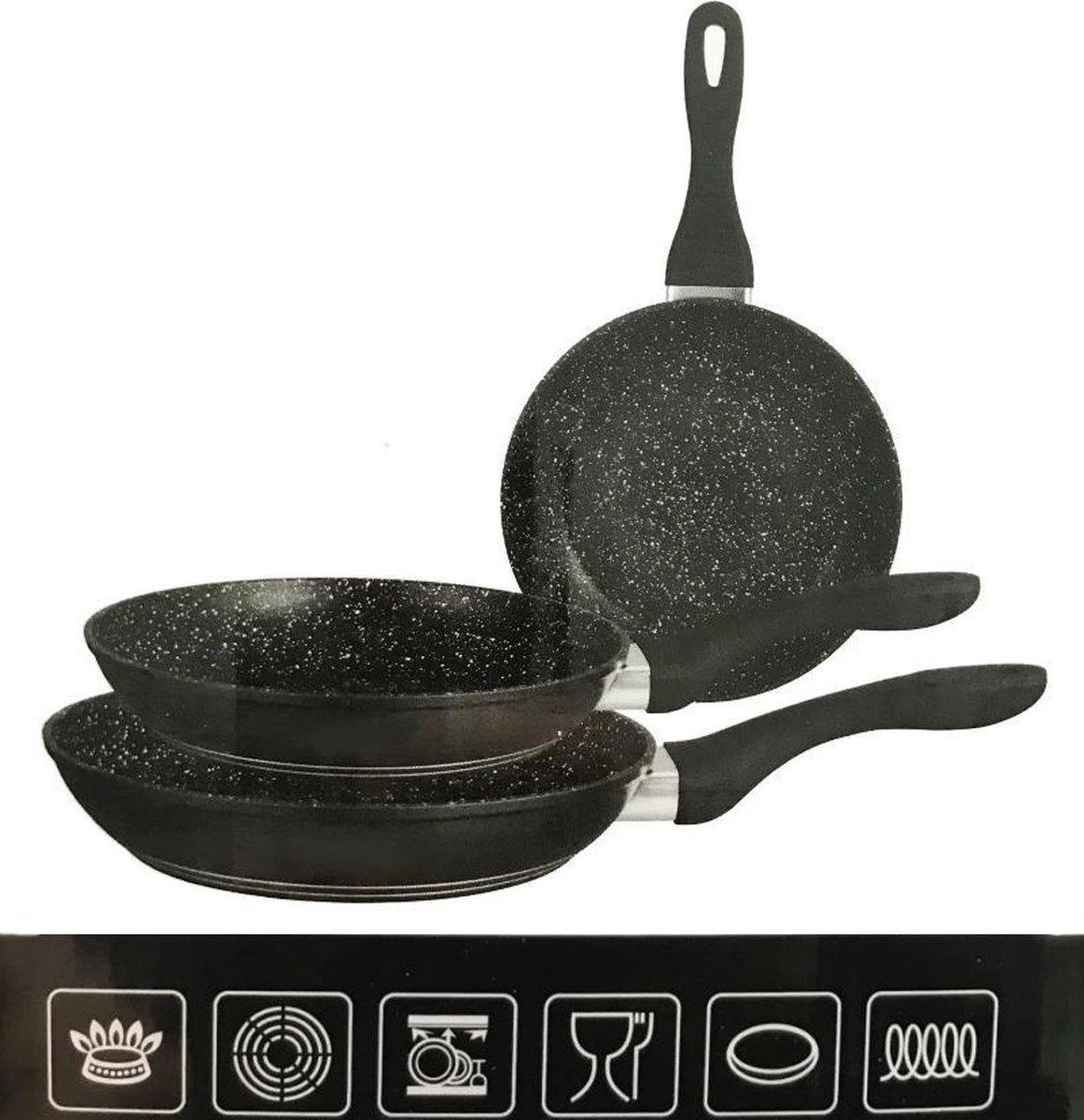 Merkloos Inductie Koekenpannenset - 3 Delig - Keramisch 4 Merkloos Inductie Koekenpannenset - 3 Delig - Keramisch - Afbeelding 2