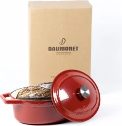 Daumonet Bocuse Rouge Gietijzeren Braadpan - Sudderpan Kersen Rood - Ovaal - Ø 29 Cm - 3 Liter - PFAS & PFOA Vrij - Emaille - Geschikt Voor Alle Warmtebronnen - Elektrisch - Gas - Halogeen - Inductie - Keramisch - Vaatwasserbestendig -Thuiskeuken 1168x1200