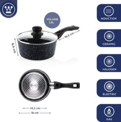 Westinghouse Steelpan Inductie - Ø 18 Cm - Zwart Marmer - Met Deksel - Sauspan -Thuiskeuken 1190x1200 4