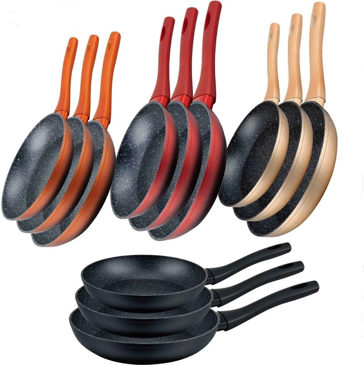 Royal Swiss Koekenpannenset 3-delig (rood) Marmeren Coating 4 Royal Swiss Koekenpannenset 3-delig (rood) Marmeren Coating - Afbeelding 2