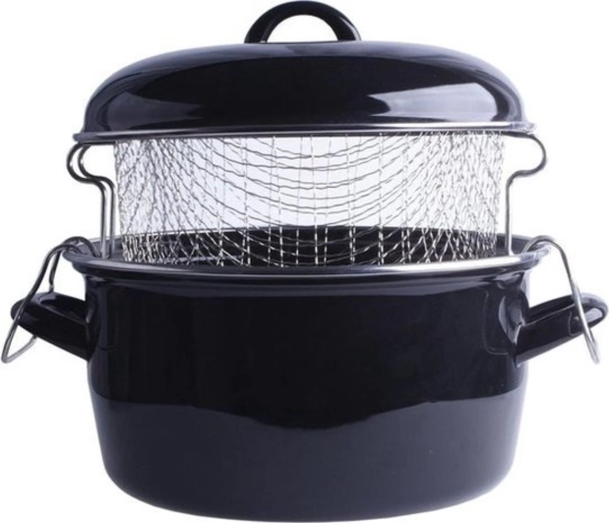 Orange85 Frituurpan - Zwart - Inductie - Emaille - Diameter 24 Cm - Met Draadmand - 3,5 Liter 3 Orange85 Frituurpan - Zwart - Inductie - Emaille - Diameter 24 Cm - Met Draadmand - 3,5 Liter