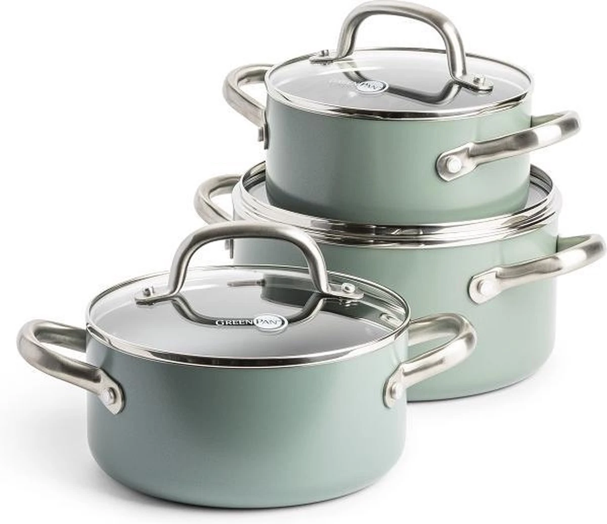 GreenPan Mayflower Pannenset - 3-delig - Lichtblauw - Inductie - PFAS-vrij 3 GreenPan Mayflower Pannenset - 3-delig - Lichtblauw - Inductie - PFAS-vrij