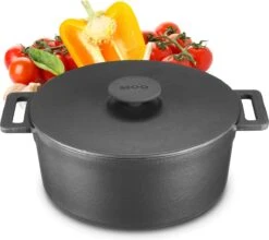 MOA Gietijzeren Braadpan - Inhoud 7,1 Liter - 29CM - Rond - Alle Warmtebronnen - Ook Voor Inductie - Gewicht 7,6 Kg - Zwart - MC29B
