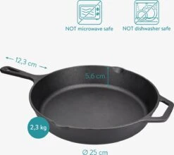 Navaris Gietijzeren Koekenpan - Braadpan Van Gietijzer - Ronde Skillet - Geschikt Voor Alle Warmtebronnen - Ø 25 Cm - Ovenbestendig Tot 260?graden -Thuiskeuken 1200x1071