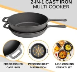 Nuovva 2-in-1 Gietijzeren Steelpan En Braadpan Of Grillplaat Met Dubbel Functie Koekenpan Deksel - 3 Liter - 26cm -Thuiskeuken 1200x1134 1