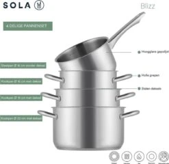 Sola Pannenset Blizz - 4 Delig - Ø Cm - Zilver - RVS - Sandwichbodem 18 Sola Pannenset Blizz - 4 Delig - Ø Cm - Zilver - RVS - Sandwichbodem -Thuiskeuken 1200x1166 1