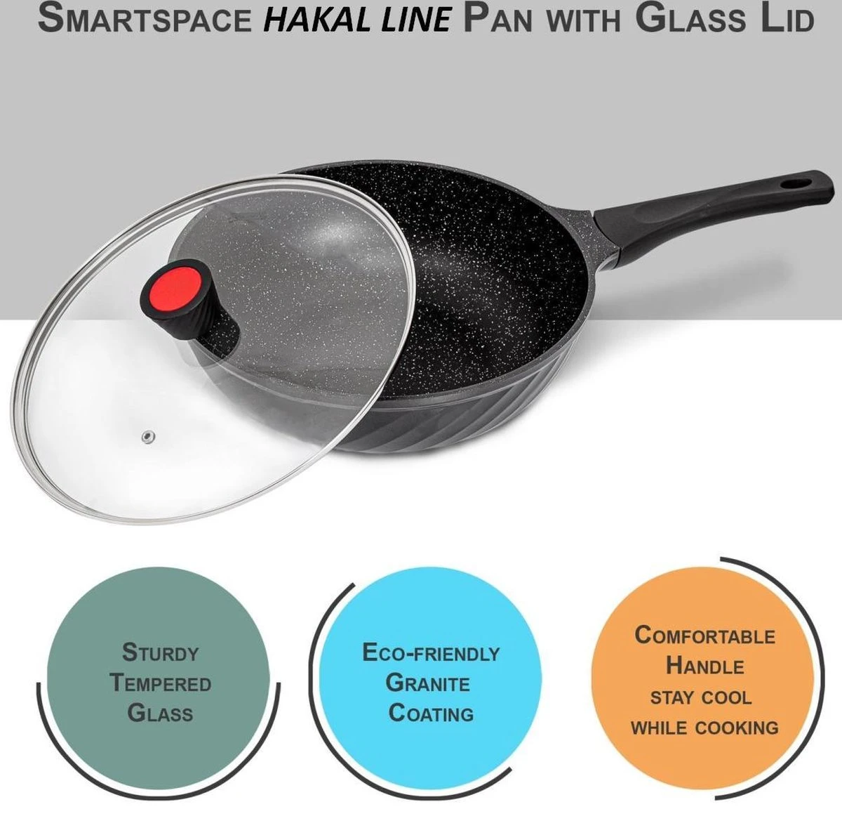 Marble Coating Wokpan Inductie - Met Glazen Deksel - Zwart - 30 Cm 8 Marble Coating Wokpan Inductie - Met Glazen Deksel - Zwart - 30 Cm - Afbeelding 6