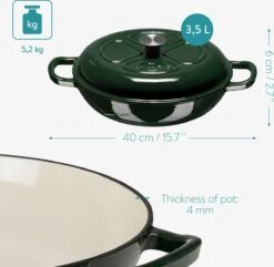 Navaris Gietijzeren Stoofpan Met Deksel- 3,5 Liter Gietijzeren Ovenschaal Van Email - Geschikt Voor Alle Warmtebronnen - Groen -Thuiskeuken 1200x1171 7