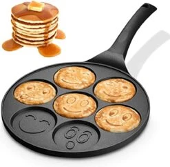 Emoji Pannenkoekenpan Pancake | 26cm | 7 Kop - Marmeren Anti Aanbaklaag Met Smiley
