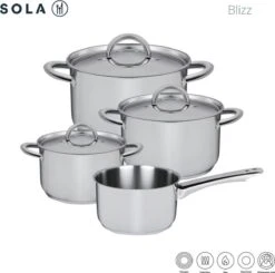 Sola Pannenset Blizz - 4 Delig - Ø Cm - Zilver - RVS - Sandwichbodem 19 Sola Pannenset Blizz - 4 Delig - Ø Cm - Zilver - RVS - Sandwichbodem -Thuiskeuken 1200x1188