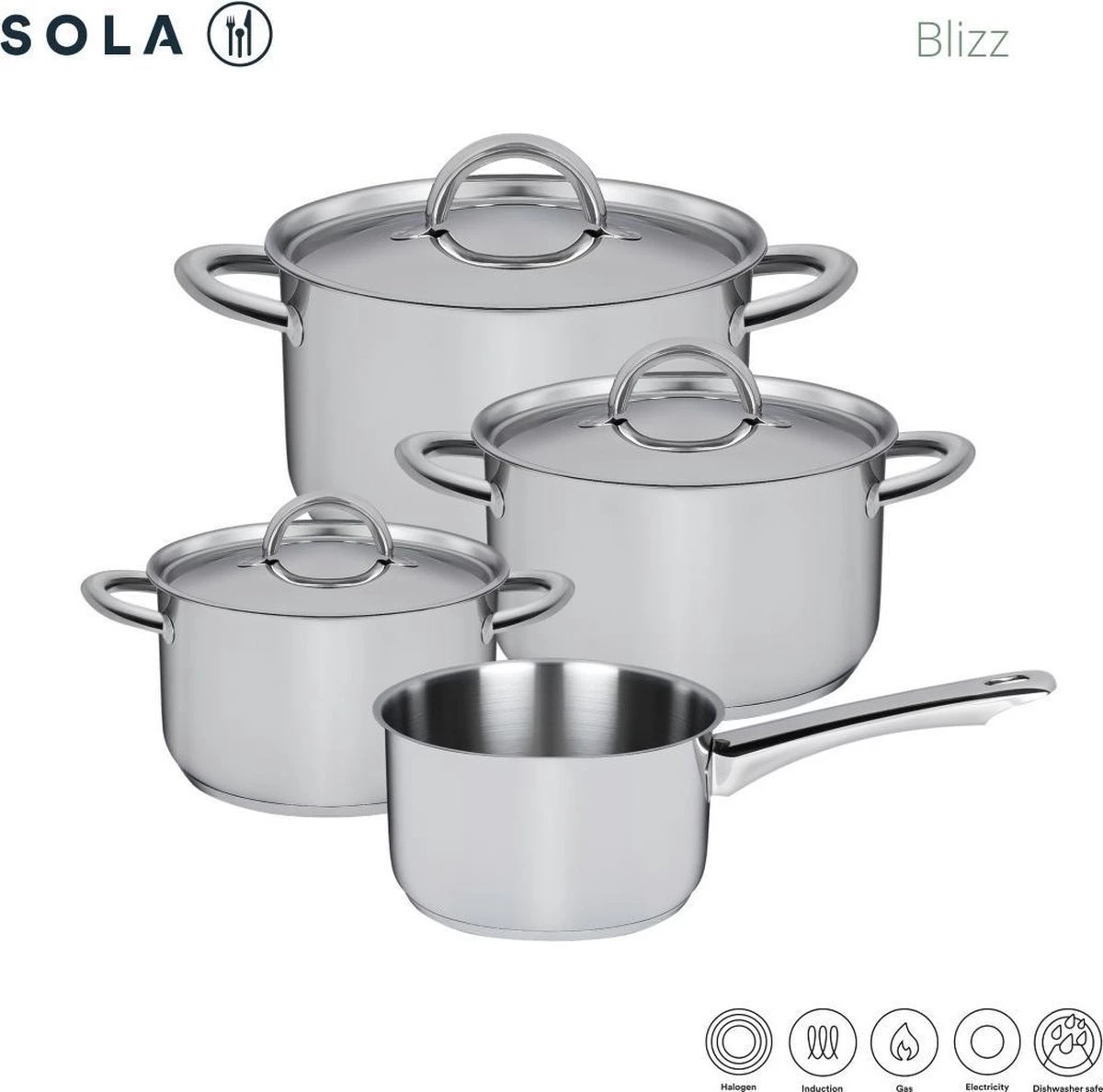 Sola Pannenset Blizz - 4 Delig - Ø Cm - Zilver - RVS - Sandwichbodem 6 Sola Pannenset Blizz - 4 Delig - Ø Cm - Zilver - RVS - Sandwichbodem - Afbeelding 4