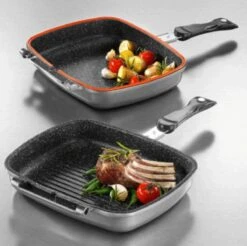 Herenthal Dubbele Grillpan - Ø 28 Cm - Koekenpan - Keramische Pan - Marmeren Coating Met Antiaanbaklaag - PFAS & PFOA Vrij - Pan - Grill - Vermindert Geur, Rook En Oliespatten - Zilver -Thuiskeuken 1200x1195 8