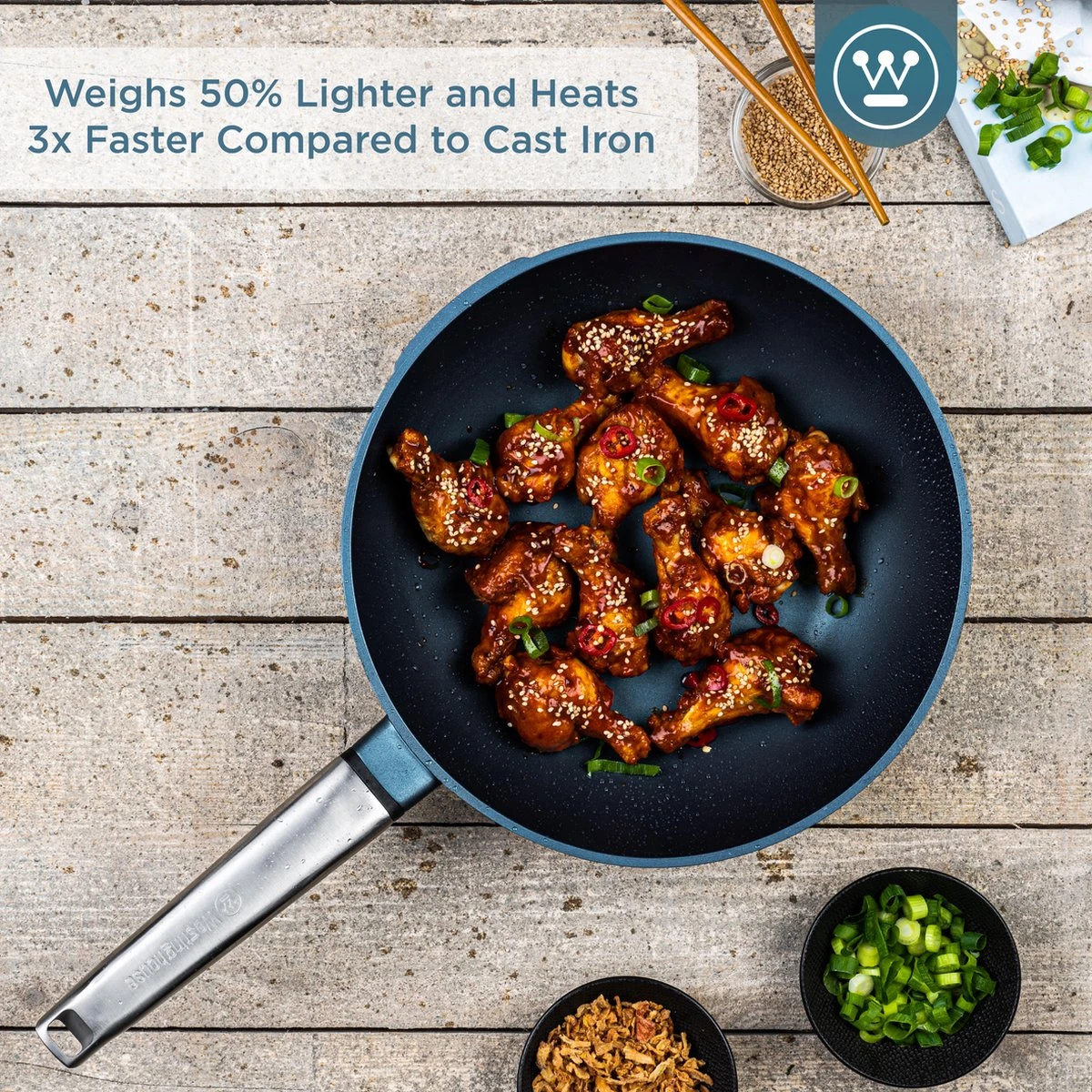 Westinghouse Performance Series - Wokpan Inductie - 28cm Luxe Wok Met Deksel - Blauw - Geschikt Voor Alle Warmtebronnen 10 Westinghouse Performance Series - Wokpan Inductie - 28cm Luxe Wok Met Deksel - Blauw - Geschikt Voor Alle Warmtebronnen - Afbeelding 8