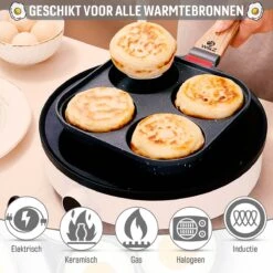 W&Z® Pannenkoekenpan Inductie - Pancake Pan - Omeletpan - Omeletmaker -Eierpan- Anti Aanbak - 4 Vakjes -Thuiskeuken 1200x1200 1195