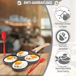 W&Z® Pannenkoekenpan Inductie - Pancake Pan - Omeletpan - Omeletmaker -Eierpan- Anti Aanbak - 4 Vakjes -Thuiskeuken 1200x1200 1197