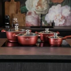 Herenthal Pannenset Inductie - Luxe 10-delige Koekenpan Inductie - Voor Alle Warmtebronnen - Pannen Met Glazen Deksels En Koudgrepen - Burgundy -Thuiskeuken 1200x1200 122