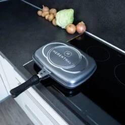 Herenthal Dubbele Grillpan - Ø 28 Cm - Koekenpan - Keramische Pan - Marmeren Coating Met Antiaanbaklaag - PFAS & PFOA Vrij - Pan - Grill - Vermindert Geur, Rook En Oliespatten - Zilver -Thuiskeuken 1200x1200 1344