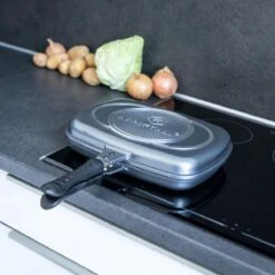 Herenthal Dubbele Grillpan - Ø 28 Cm - Koekenpan - Keramische Pan - Marmeren Coating Met Antiaanbaklaag - PFAS & PFOA Vrij - Pan - Grill - Vermindert Geur, Rook En Oliespatten - Zilver -Thuiskeuken 1200x1200 1345