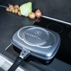 Herenthal Dubbele Grillpan - Ø 28 Cm - Koekenpan - Keramische Pan - Marmeren Coating Met Antiaanbaklaag - PFAS & PFOA Vrij - Pan - Grill - Vermindert Geur, Rook En Oliespatten - Zilver -Thuiskeuken 1200x1200 1346