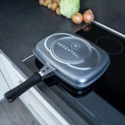 Herenthal Dubbele Grillpan - Ø 28 Cm - Koekenpan - Keramische Pan - Marmeren Coating Met Antiaanbaklaag - PFAS & PFOA Vrij - Pan - Grill - Vermindert Geur, Rook En Oliespatten - Zilver -Thuiskeuken 1200x1200 1348