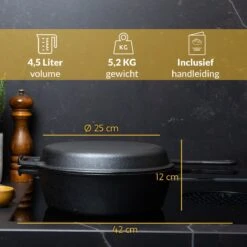 Chefarone Gietijzeren Pan - 2-in-1 Braadpan Inclusief Deksel - Geschikt Voor Alle Warmtebronnen -Thuiskeuken 1200x1200 1491