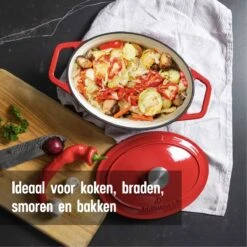 Daumonet Bocuse Rouge Gietijzeren Braadpan - Sudderpan Kersen Rood - Ovaal - Ø 29 Cm - 3 Liter - PFAS & PFOA Vrij - Emaille - Geschikt Voor Alle Warmtebronnen - Elektrisch - Gas - Halogeen - Inductie - Keramisch - Vaatwasserbestendig -Thuiskeuken 1200x1200 1506