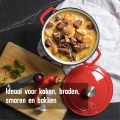 Daumonet Carême Rouge Gietijzeren Braadpan - Sudderpan Kersen Rood - Rond - Ø26 Cm - 4,4 Liter - PFAS & PFOA Vrij - Emaille - Geschikt Voor Alle Warmtebronnen - Elektrisch - Gas - Halogeen - Inductie - Keramisch - Vaatwasserbestendig 15 Daumonet Carême Rouge Gietijzeren Braadpan - Sudderpan Kersen Rood - Rond - Ø26 Cm - 4,4 Liter - PFAS & PFOA Vrij - Emaille - Geschikt Voor Alle Warmtebronnen - Elektrisch - Gas - Halogeen - Inductie - Keramisch - Vaatwasserbestendig -Thuiskeuken 1200x1200 1520
