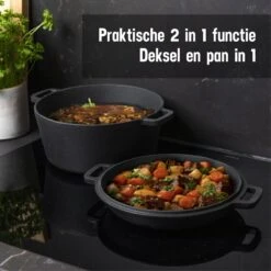 Daumonet Ducasse Gietijzeren Double Use Braadpan - Combi Sudderpan Zwart - 2-in-1 Bak- En Braadpan - PFAS & PFOA Vrij - Rond - Ø 26 Cm - 4,4 Liter - Emaille - Alle Warmtebronnen - Elektrisch - Gas - Halogeen - Inductie - Keramisch -Thuiskeuken 1200x1200 1609