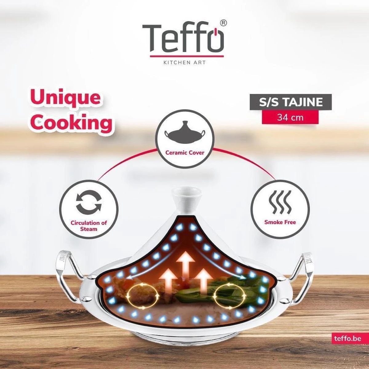 Teffo Tajine 30cm Wit - Zwart 4 Teffo Tajine 30cm Wit - Zwart - Afbeelding 2