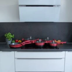 Herenthal Pannenset Inductie - Luxe 10-delige Koekenpan Inductie - Voor Alle Warmtebronnen - Pannen Met Glazen Deksels En Koudgrepen - Rood / Zwart- 6 Pannen -Thuiskeuken 1200x1200 198
