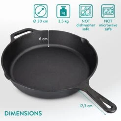 Navaris Gietijzeren Koekenpan - Braadpan Van Gietijzer - Ronde Skillet - Geschikt Voor Alle Warmtebronnen - Ø 30 Cm - Ovenbestendig Tot 260 Graden -Thuiskeuken 1200x1200 276