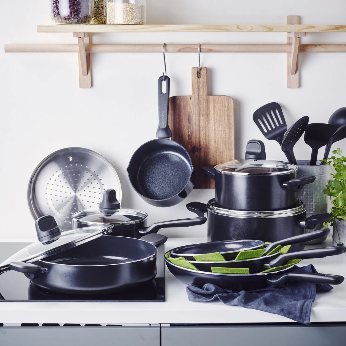 GreenPan Memphis Pannenset - 20-delig - Zwart - Inductie - PFAS-vrij 7 GreenPan Memphis Pannenset - 20-delig - Zwart - Inductie - PFAS-vrij - Afbeelding 5