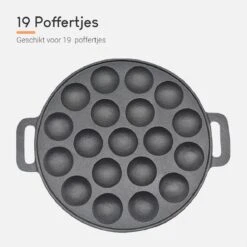 Ocina Poffertjespan – Combo Pack – 19 Poffertjes – Poffertjesmaker – Poffertjespan Inductie – Poffertjespan Electrisch – Gietijzeren Pan - Inclusief Doseerfles, Handvaten, 6x Poffertjesvorken En Invetkwast – Gratis Receptenboek -Thuiskeuken 1200x1200 899