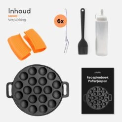 Ocina Poffertjespan – Combo Pack – 19 Poffertjes – Poffertjesmaker – Poffertjespan Inductie – Poffertjespan Electrisch – Gietijzeren Pan - Inclusief Doseerfles, Handvaten, 6x Poffertjesvorken En Invetkwast – Gratis Receptenboek -Thuiskeuken 1200x1200 904