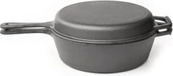 Nuovva 2-in-1 Gietijzeren Steelpan En Braadpan Of Grillplaat Met Dubbel Functie Koekenpan Deksel - 3 Liter - 26cm