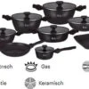 Swiss Pro+ | 33 - Delige Steengoeden Pannenset | Afneembare Handgrepen, 6 Potten + 2 Pannen + Pollepelbodem + 2 Pollepels + 6 Deksels + 12 Handgrepen + Accessoire. - Zwart - SP-3301 -Thuiskeuken 1200x681