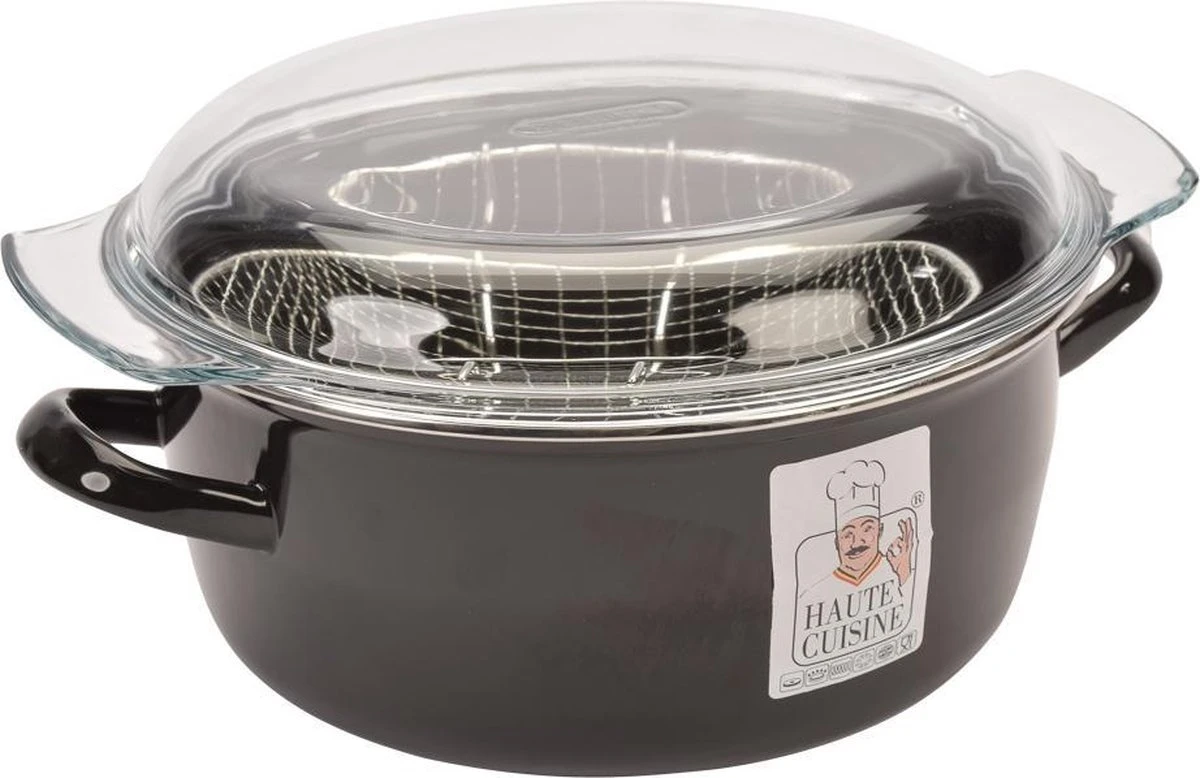 Haute Cuisine Frituurpan - Glazen Deksel & Korf - Ø 26cm - Emaille 3 Haute Cuisine Frituurpan - Glazen Deksel & Korf - Ø 26cm - Emaille