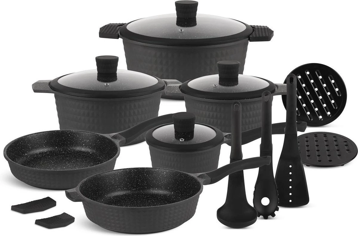 Edënbërg Gray Line - 15-delige Luxe Pannenset Van Gesmeed Aluminium 3 Edënbërg Gray Line - 15-delige Luxe Pannenset Van Gesmeed Aluminium