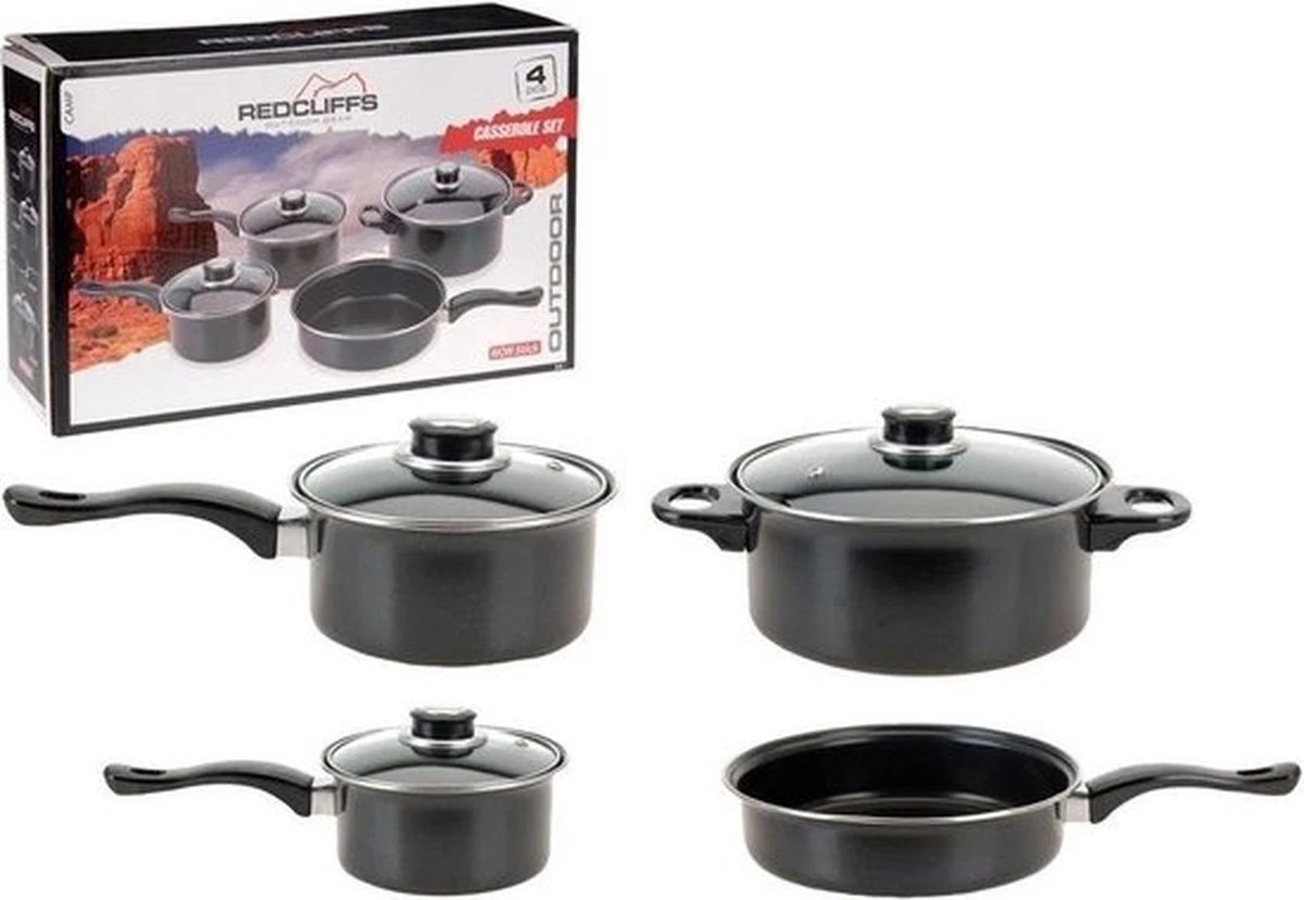 Redcliffs 4-delige Pannenset - Met 3 Glazen Deksels - Anti-Aanbaklaag - Camping/ Kamperen - Steelpannen, Hapjespan, Kookpan 3 Redcliffs 4-delige Pannenset - Met 3 Glazen Deksels - Anti-Aanbaklaag - Camping/ Kamperen - Steelpannen, Hapjespan, Kookpan