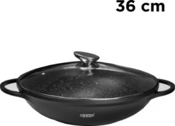 BIKO - Wokpan Ø 36 Cm - Marmeren Coating - Glazen Deksel - Wadjan - Zwart -Thuiskeuken 1200x866 1