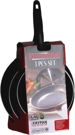 Löwenthal Hoogwaardige Koekenpan Set - 3 Stuks - PFOA Vrije Anti-aanbaklaag - Zwart -Thuiskeuken 667x1200