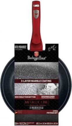 Berlinger Haus 1612 - Set Van 2 Granietpannen - Koekenpan - Rood Metallic - Burgundy Line - 22 En 26 Cm -Thuiskeuken 686x1200