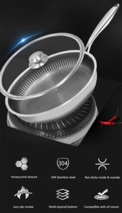 Honingraat Heavy Duty Anti-aanbak Koekenpan - Steelpan - Wok - Met Deksel 30 Cm - Gas - Elektrisch - Inductie - Oven -Thuiskeuken 690x1200