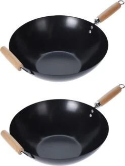 Wok Carbon Staal Ø35cm Houten Handgreep Wokpannen -Thuiskeuken 907x1200